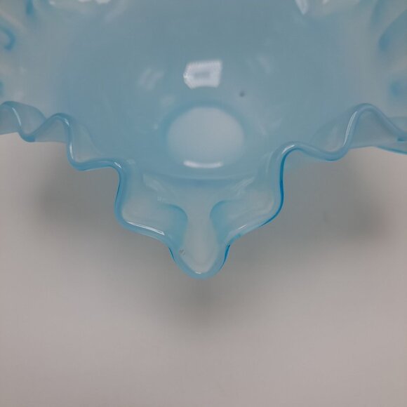 Fenton Blue Glass Bowl With Ruffled Crimped Edge - Picture 7 of 13